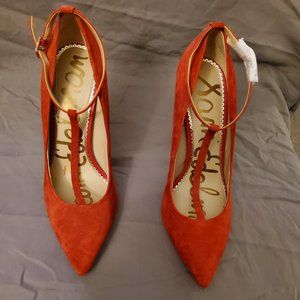 Sam Edelman Dorinda Suede T Strap Stiletto Red Heels